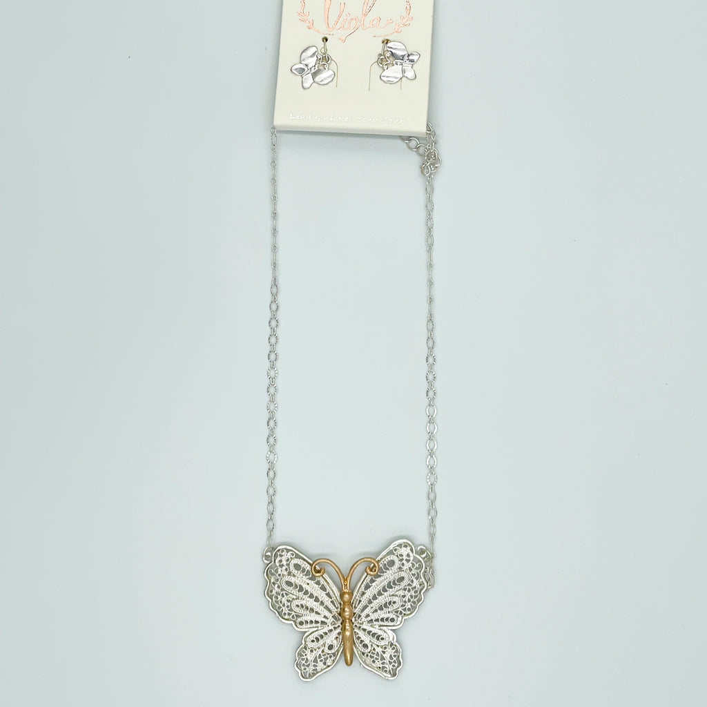 Viola Butterfly Earring and Necklace Set