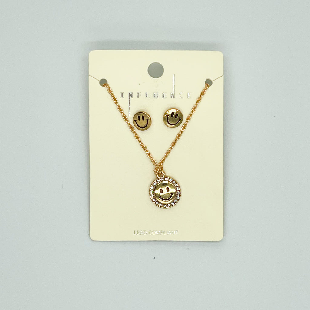 Smiley Face Earring and Necklace Set